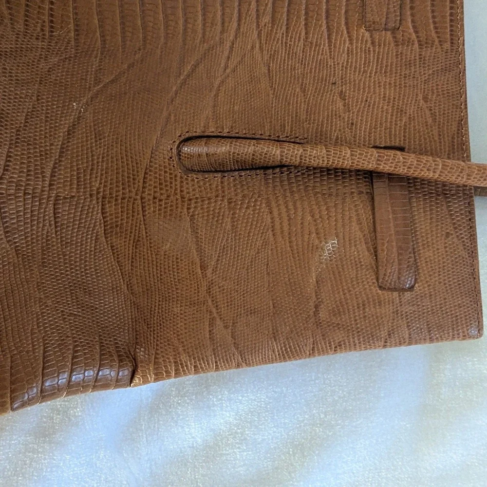 Vtg Ann Taylor Brown Cognac‎ Embossed Leather Satchel Bag Structured Work Tote